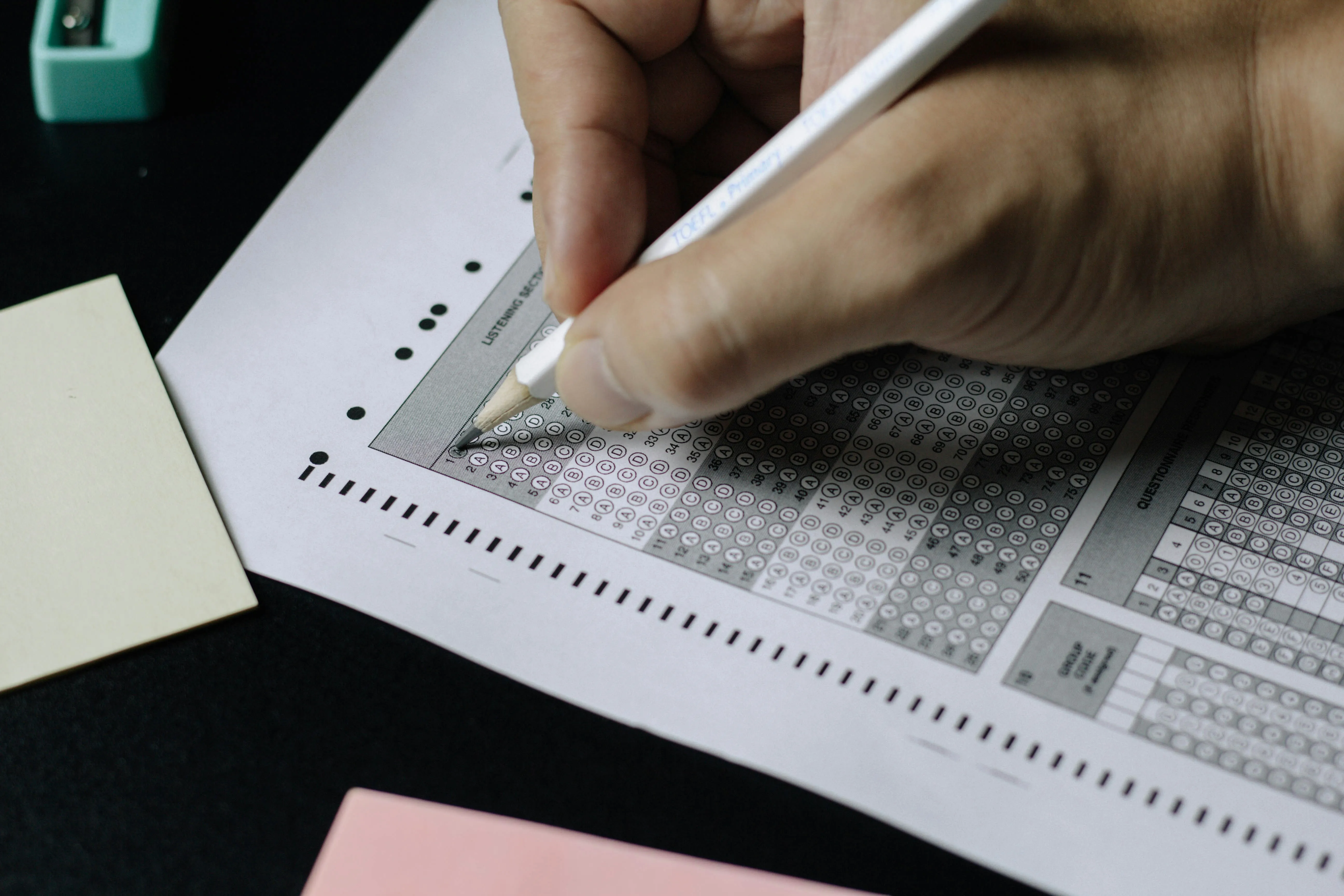 A graded test paper marked in red pen